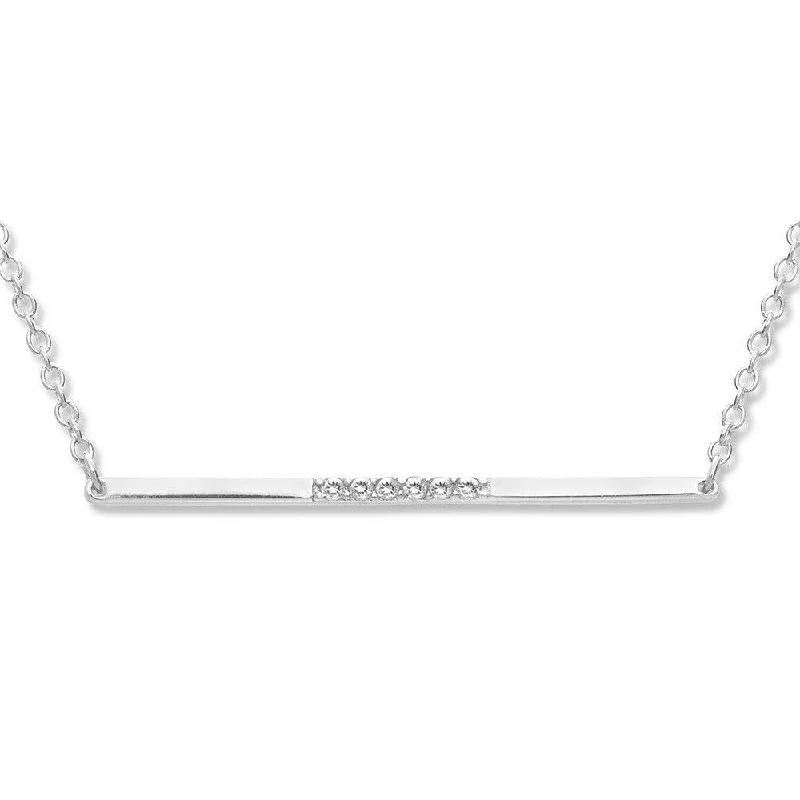 Necklaces and pendants with leaf-shaped designs for an earthy, organic feel-Sterling Silver Thin Bar with CZ Center Necklace