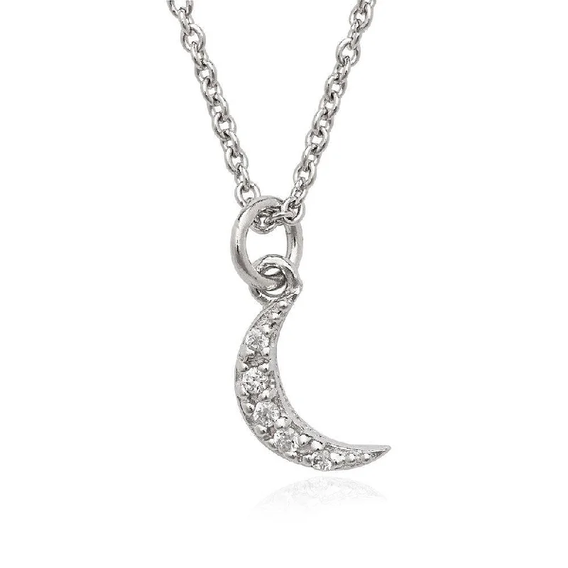 Beautiful necklaces and pendants with tree branch motifs for a nature-inspired design-Sterling Silver Tiny CZ Crescent Pendant Necklace