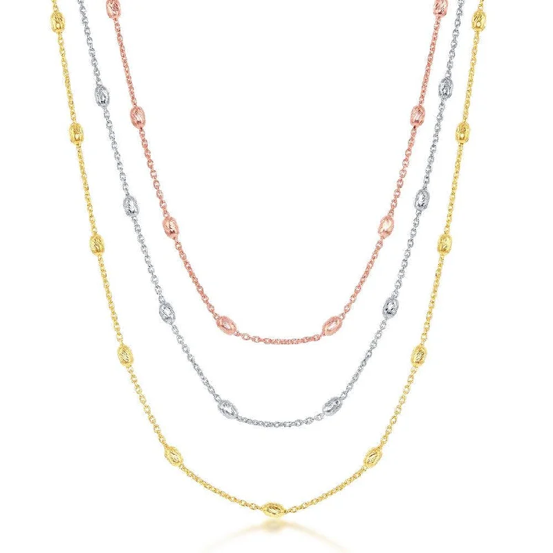 Layered necklaces and pendants for a trendy and fashionable stacked look-Sterling Silver Tri Color Oval Beaded Necklace