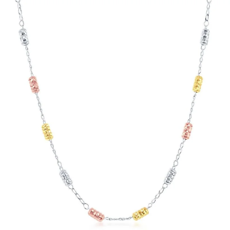 Personalized necklaces and pendants with initials for a customized and meaningful gift-Sterling Silver Tri-Color Striped Rod Necklace