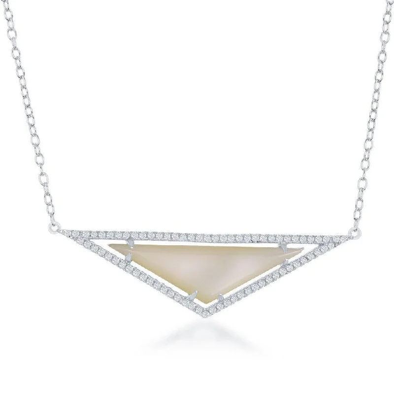 Elegant necklaces and pendants with infinity symbols for timeless designs-Sterling Silver Triangle White MOP CZ Necklace