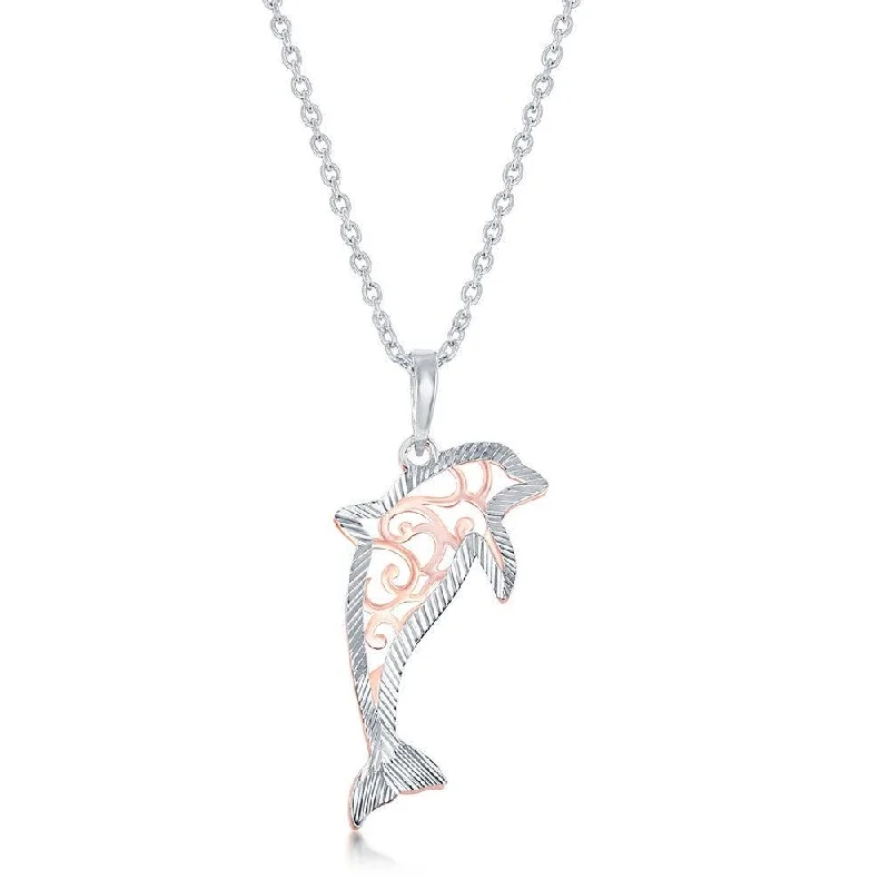 Personalized necklaces and pendants with name engravings for a custom touch-Sterling Silver Two Tone Dolphin Necklace