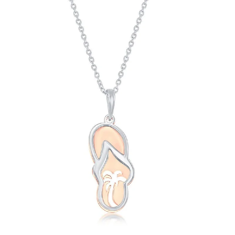 Trendy necklaces and pendants with geometric shapes for a modern aesthetic-Sterling Silver Two Tone Flip Flop Necklace