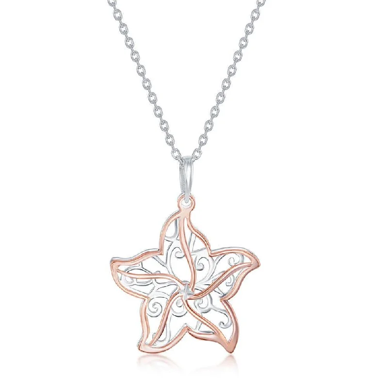 Necklaces and pendants with engraved messages for a deeply personal, sentimental gift-Sterling Silver Two Tone Starfish Necklace