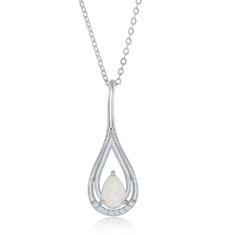 Necklaces and pendants with angel wing motifs for a spiritual, meaningful design-Sterling Silver White Opal Pear Shaped CZ Pendant