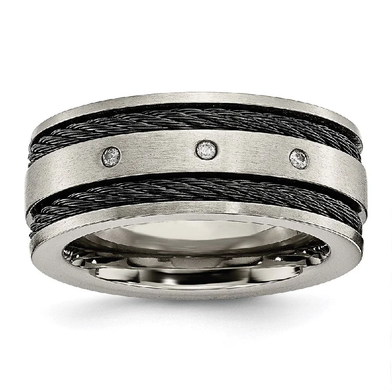 Necklaces and pendants with custom engravings for a personal, meaningful gift-Titanium Black IP-plated Cable and Diamonds 10mm Brushed Band | TB265AA