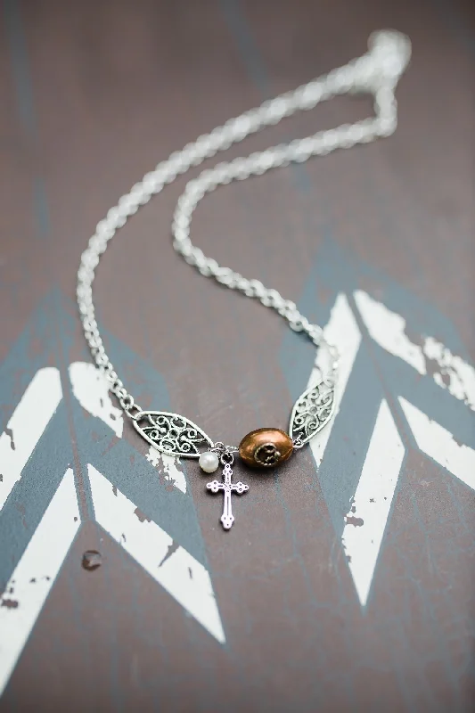 Trendy necklaces and pendants with geometric shapes for a modern aesthetic-Copper Filigree Cross Necklace