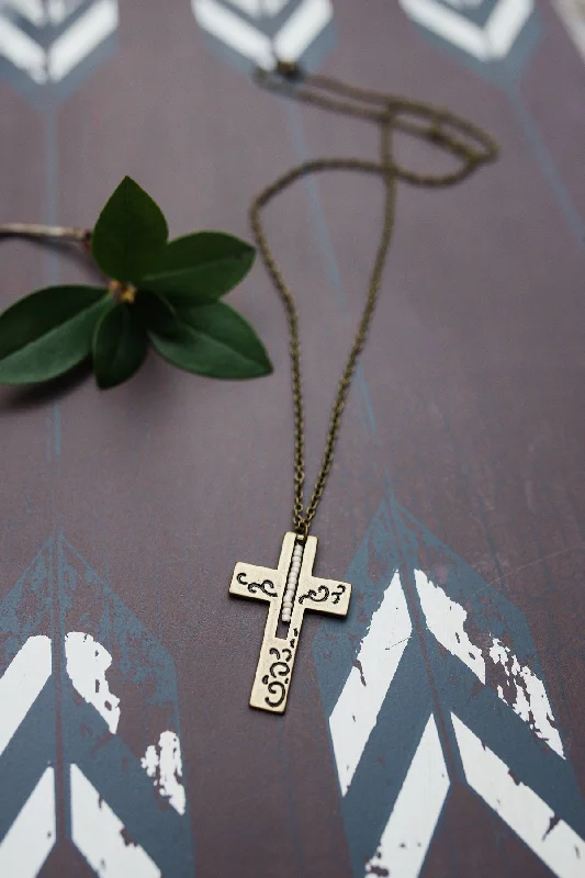 Elegant necklaces and pendants with infinity symbols for timeless designs-Double-sided Brass Cross Necklace