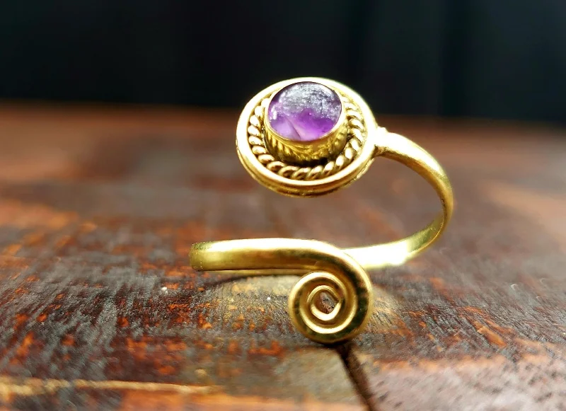 Bold rings with oversized amethyst gemstones -Adjustable Amethyst Ring