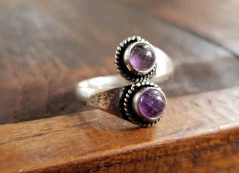 Titanium rings with rugged brushed metal look -Adjustable Brass Amethyst Ring