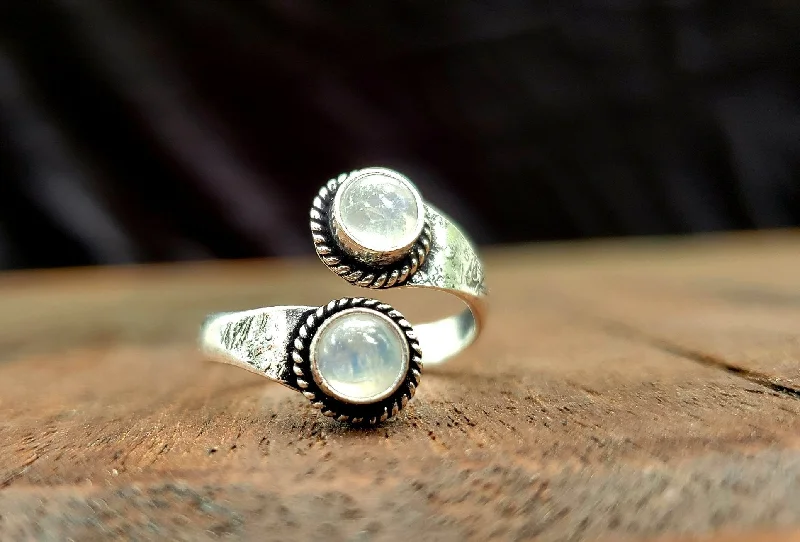 Rings with spiral ruby for bold twist -Adjustable Brass Moonstone Ring