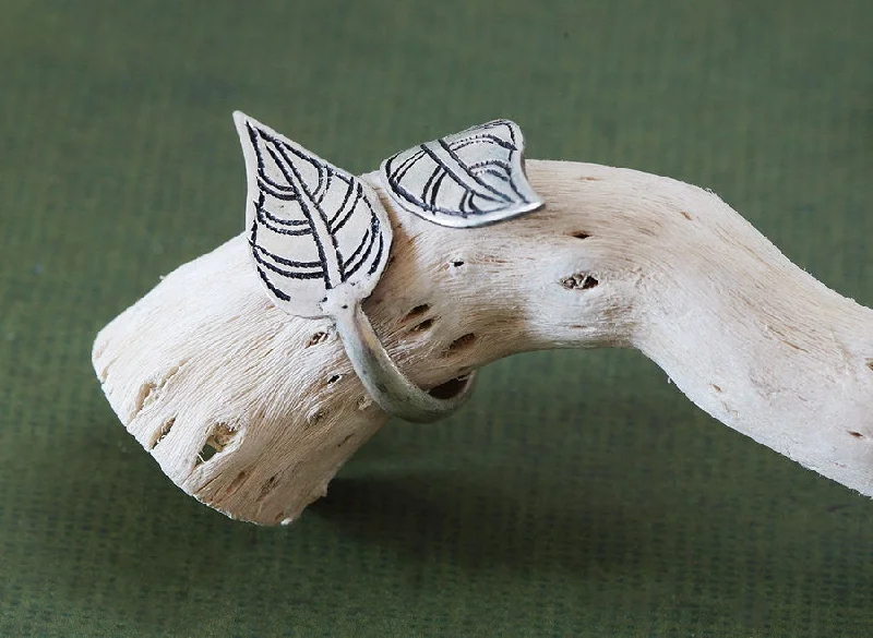 Rings with wave patterns for ocean vibes -Forest Leaf Ring