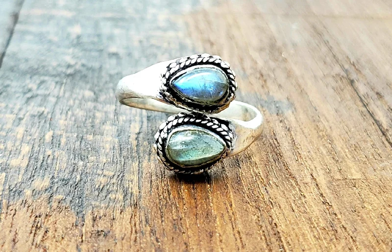 Rings with moonstone gems for ethereal glow -Adjustable Moonstone Teardrop Ring