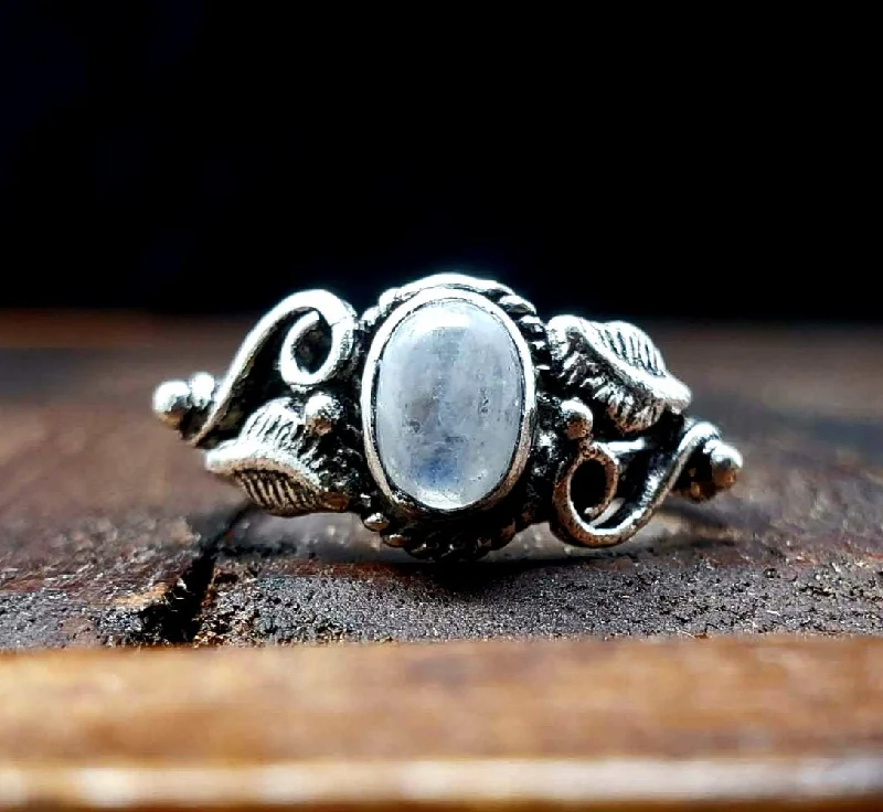 Rings with hexagon-cut stones for trendiness -Moonstone Botanical Ring