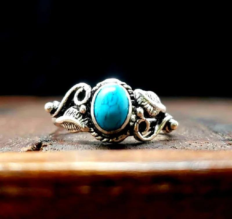 Rings with rough opal for organic shine -Turquoise Botanical Ring