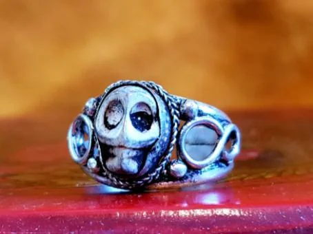 Rings with black diamond for striking contrast -Adjustable Tibetan Skull Ring