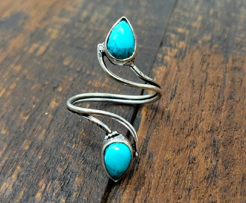 Minimalist rings with tiny diamond dot accents -Adjustable Turquoise Vortex Ring