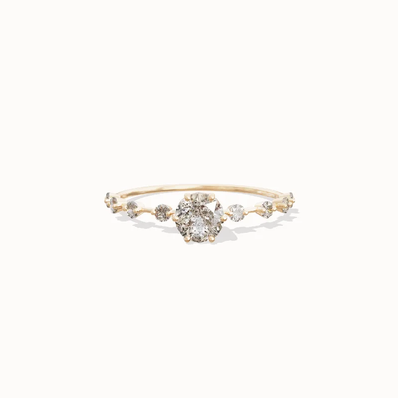 Dainty rings with subtle engraved star motifs -Aurora Diamond Ring - 0,51ct Salt & Pepper Diamonds