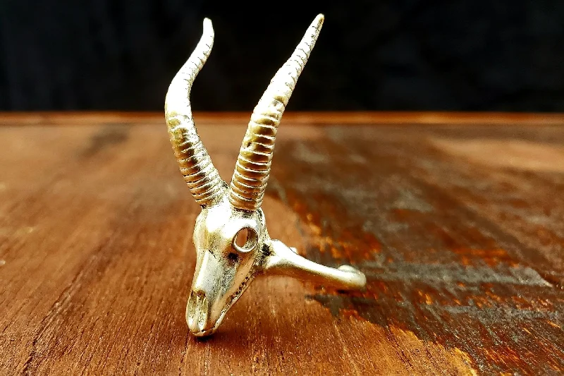 Vintage rings with engraved floral band designs -Gazelle Skull Adjustable Ring