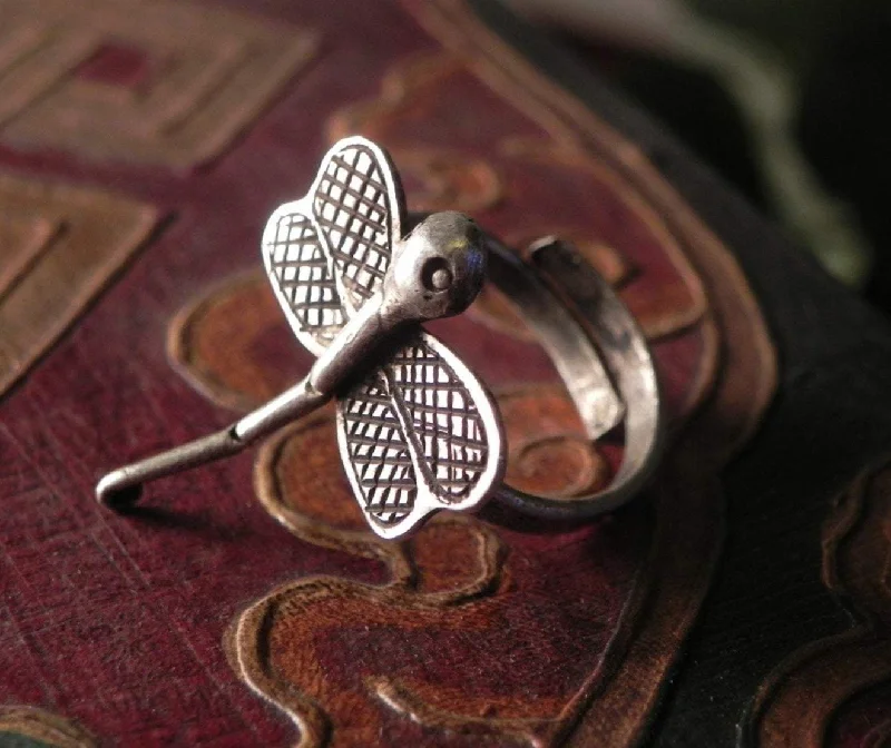 Rings with labradorite stones for mystic flash -Hmong Silver Dragonfly Ring