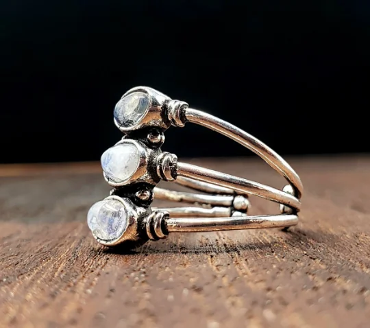 Rings with oxidized silver for antique appeal -Moonstone Trinity Ring