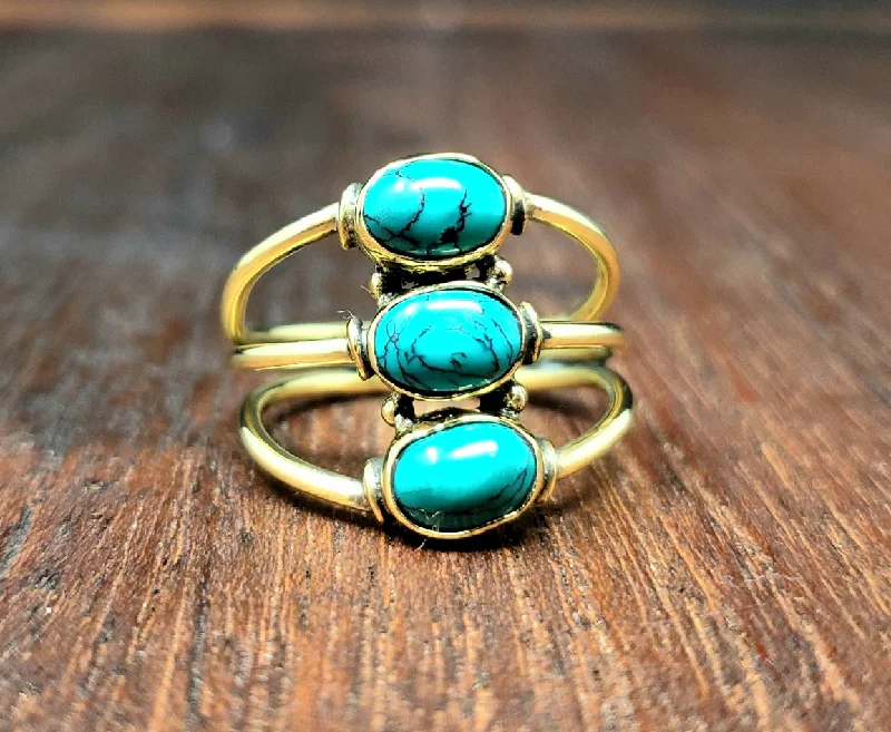 Rings with hematite for sleek metallic sheen -Turquoise Trinity Ring